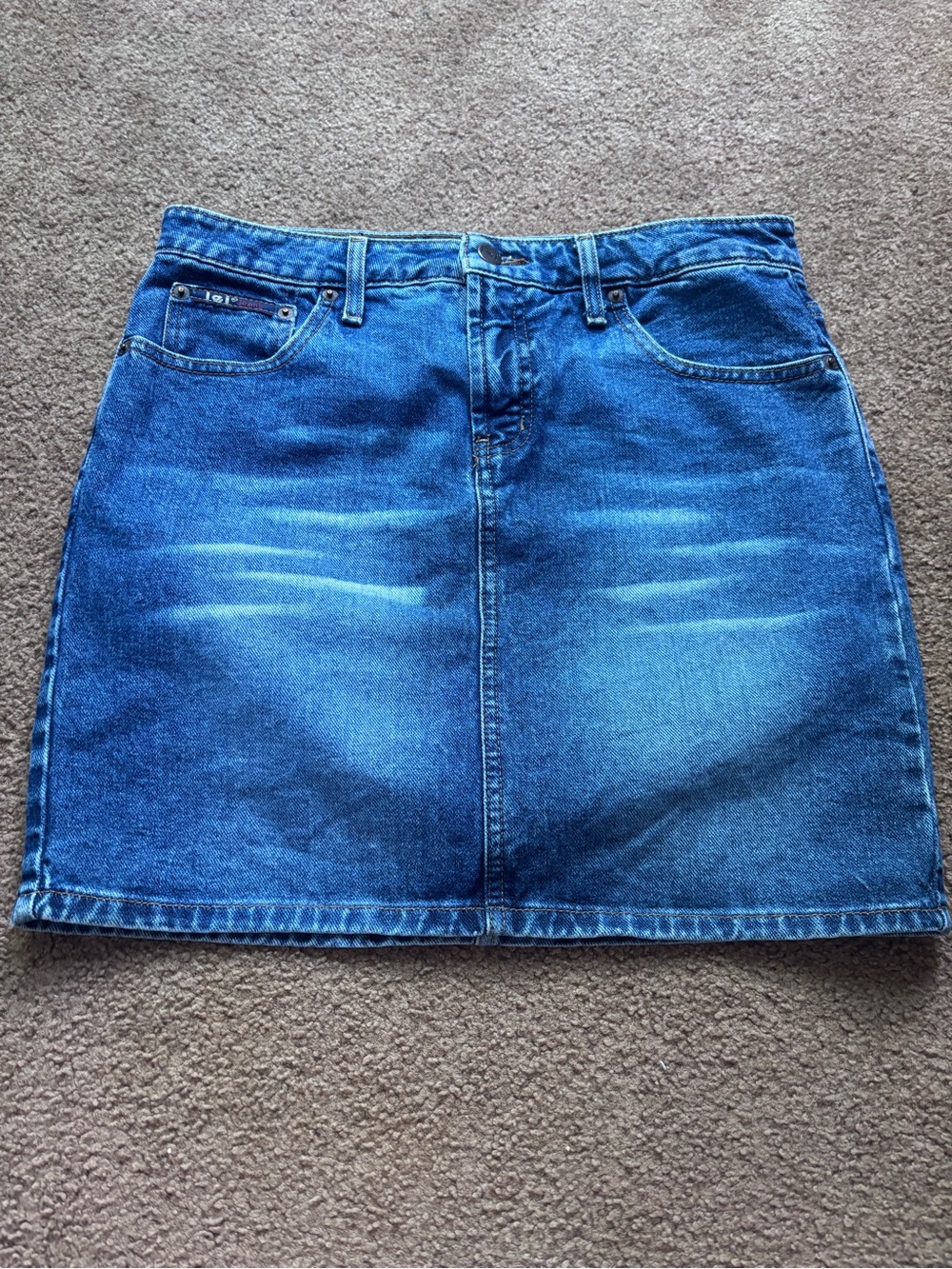 lei Blue Denim Mini Skirt with Faded Whisker Details